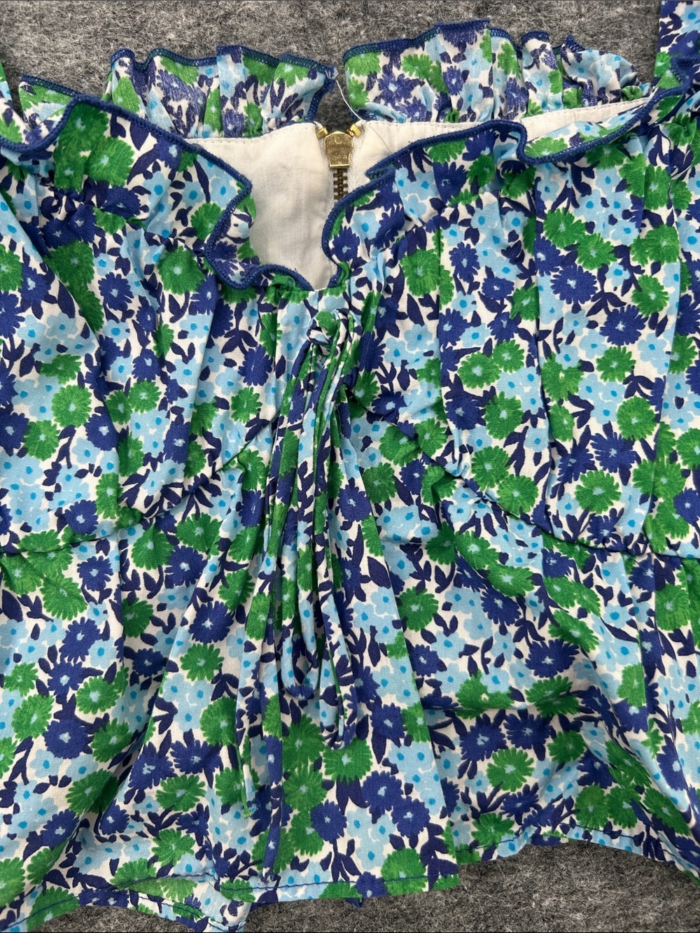 Zara Women’s Blue & Green Floral Puff-Sleeve Crop Top Size Small - Picture 3 of 9
